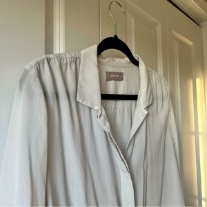 Everlane Silk Button-Up Blouse (GUC)— Sheer Light Gray, Size 14
